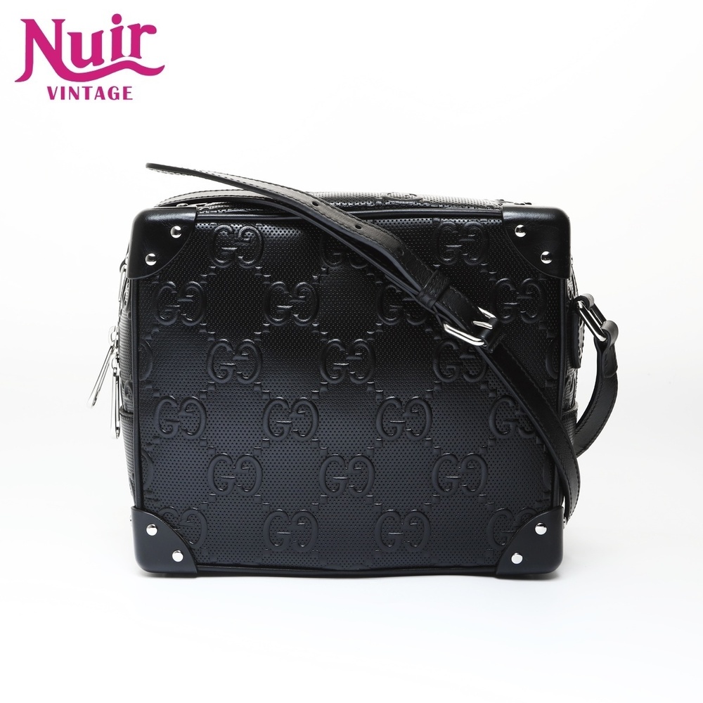 Gucci GG embossed trunk shoulder bag black
